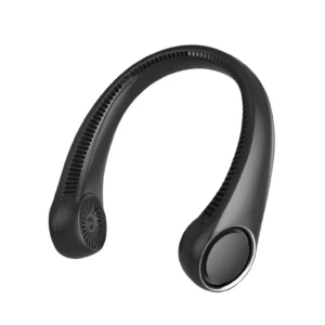 Ventilador de cuello portátil, sin aspas, refrigeración de 360°, silencioso y portátil recargable por USB, 3 velocidades (negro)