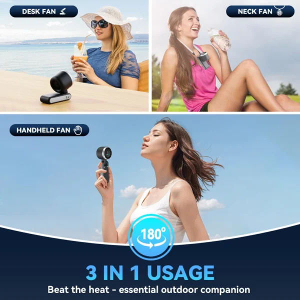 Ventilador turbo portátil de mano, 5 velocidades, 3 en 1 con tecnología Air Turbo para viajes y playa (negro) - Imagen 4