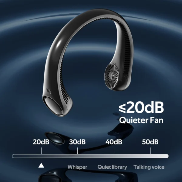 Ventilador de cuello portátil, sin aspas, refrigeración de 360°, silencioso y portátil recargable por USB, 3 velocidades (negro) - Imagen 4