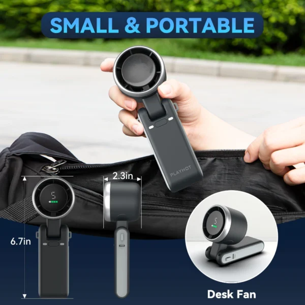 Ventilador turbo portátil de mano, 5 velocidades, 3 en 1 con tecnología Air Turbo para viajes y playa (negro) - Imagen 5