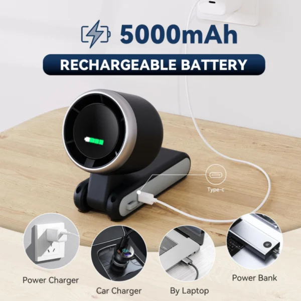 Ventilador turbo portátil de mano, 5 velocidades, 3 en 1 con tecnología Air Turbo para viajes y playa (negro) - Imagen 8